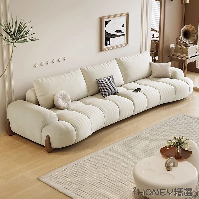 『HONEY精選』沙發客廳貓爪皮現代簡約白色奶油風小戶型弧形貓抓皮沙發