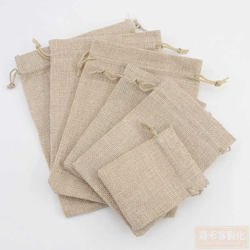【全場客製化】 10個裝本色麻布袋抽繩束口袋咖啡豆包裝袋客製logo香包香囊袋透氣