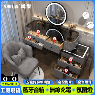 免運(高雄倉庫)智慧梳妝臺無綫充電輕奢北歐臥室化妝臺現代簡約多功能公主化妝桌#可貨到付款#