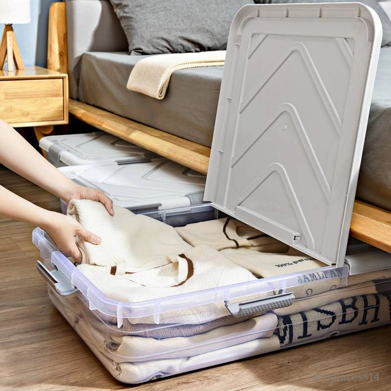 可開發票 床底收納箱 抽屜式家用收納衣服玩具帶滑輪床下透明扁平儲物整理箱