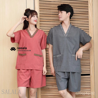 【臺灣公司貨】浴服日式高檔純棉女款開衫系帶和服情侶足道SPA按摩館桑拿汗蒸服羋竹 高檔純棉汗蒸服女情侶大碼男足療洗浴按摩