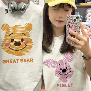 【Yhouse】維尼熊 情侶裝 短袖情侶衣 班服 夏季裝 2024新款 不一樣情侶裝 短袖高階設計感小眾t恤套裝潮大學t