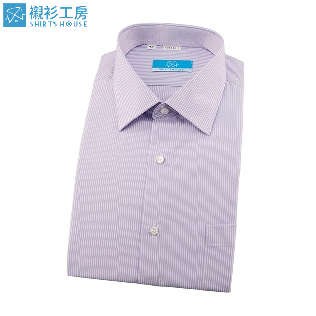 SHIRT'S HOUSE紫色細條紋、領座配布、合身長袖襯衫88146-08-襯衫工房