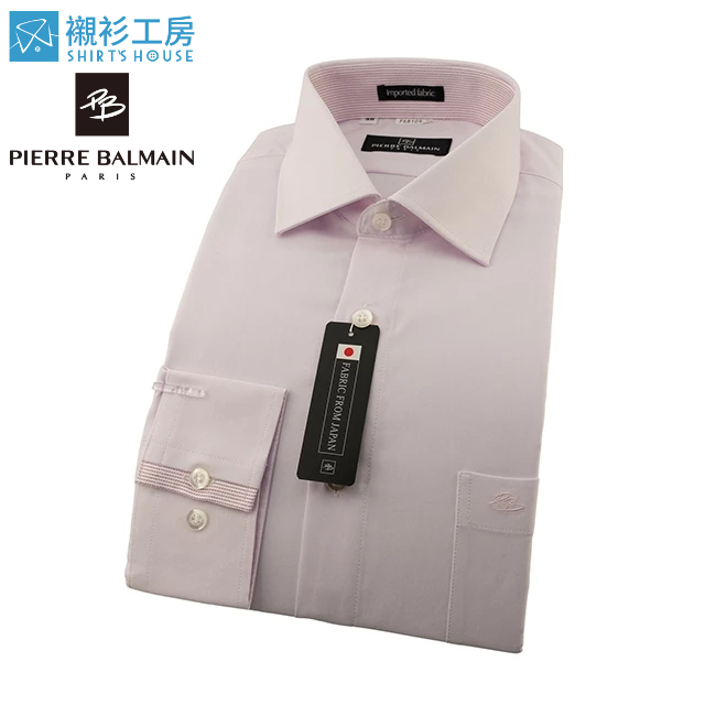 皮爾帕門pb粉紅色素面、領座及克夫拼接設計、進口布料合身長袖襯衫68109-03-襯衫工房