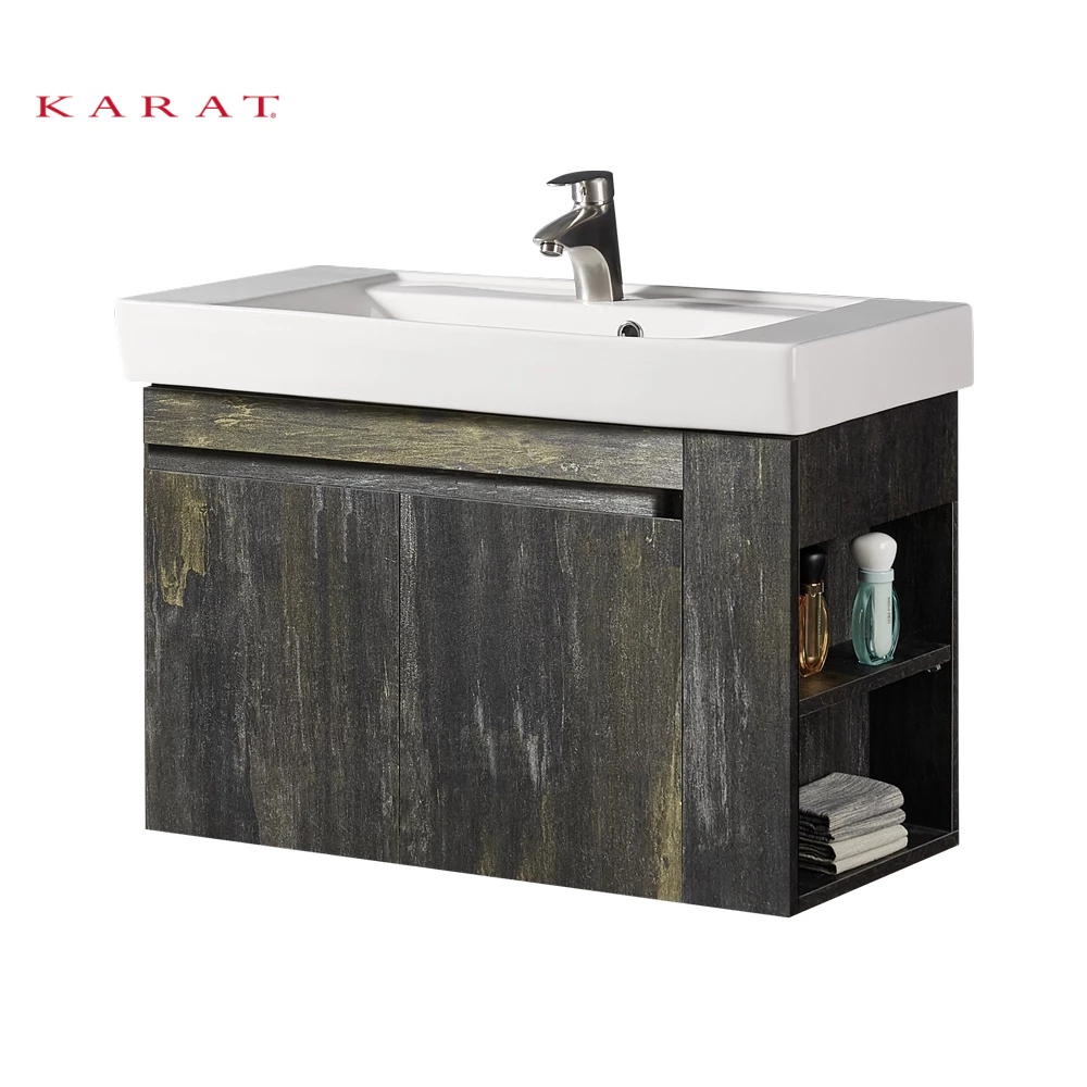 KARAT 凱樂米萊鑲悟防水浴櫃黑金石紋(厚盆82cm）