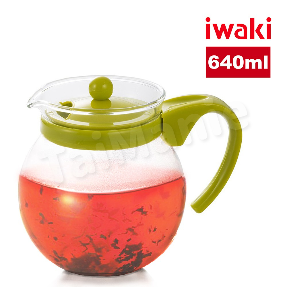 iwaki 日本耐熱玻璃便利濾蓋茶壺640ml(綠)