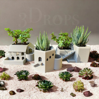 【3Drops】🍀微景觀植物盆栽 建築風格 多肉植物 盆栽藝術品 辦公室 桌面擺件 裝飾 家居裝飾品 造型盆栽 3D列印