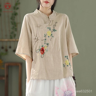 🚚臺灣出貨 國風上衣 古著漢服 漢服女 漢元素 改良式漢服 大尺碼女裝 中國風唐裝 刺繡上衣 民國風套裝裙 民族風
