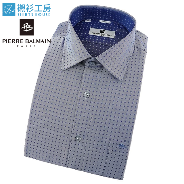 皮爾帕門pb灰底藍點、都會時尚合身長袖襯衫68163-05-襯衫工房