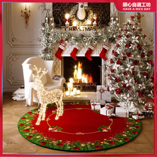 聖誕地毯 聖誕地墊 聖誕裝飾 聖誕樹樹裙 地毯臥室 平安夜圣誕地墊氛圍感輕奢高級感地毯客廳臥室圓形墊子北歐風腳墊
