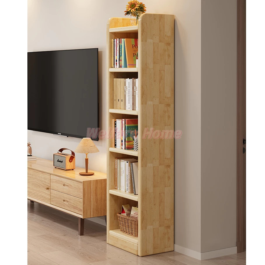 全實木書架落地置物架客廳家用多層展示架簡易窄縫收納櫃子儲物櫃