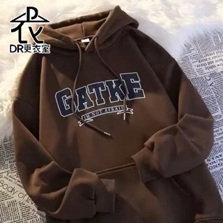 DR更衣室-連帽T恤美式休閒 GATKE英文寬鬆大學t 長袖上衣男生衣服 5XL 加大尺碼 加絨加厚【NL663250】