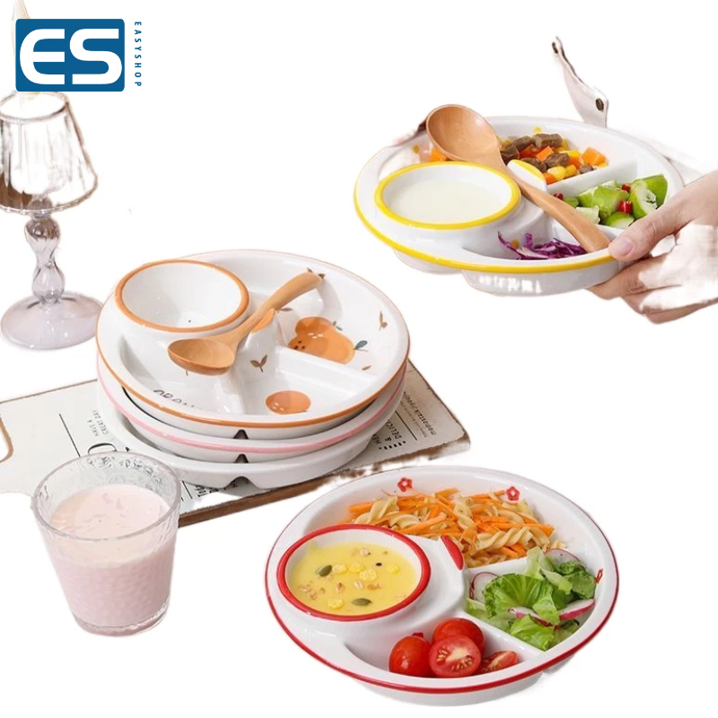 分格減脂餐盤 一人食 家用早餐餐具 兒童陶瓷減肥定量盤子 月子分餐盤