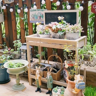 『HONEY精選』花園花店露臺多肉花架置物架實木展示黑闆架咖啡店雜貨桌貨架收納