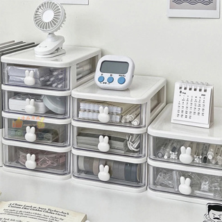 宿舍桌面透明化妝品收納盒 抽屜式辦公文具收納櫃 多層雜物儲物盒 多功能實用置物架