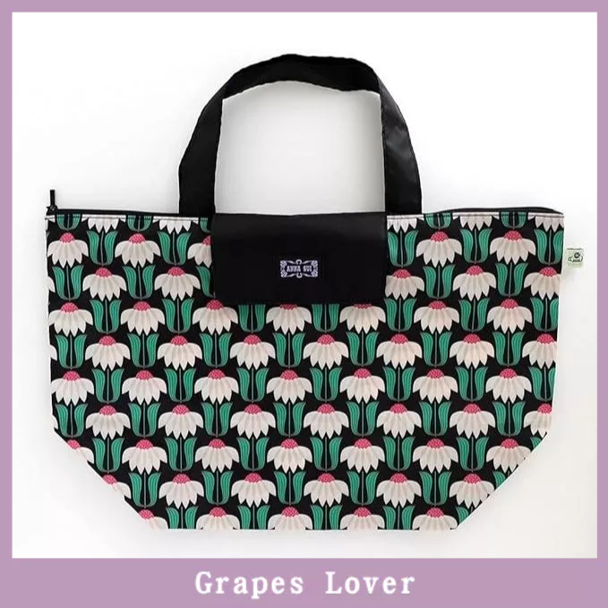 日本代購 ANNA SUI 復古印花 折疊購物袋 拉鍊手提包 手提袋 包包 購物袋 大容量 黑色紫色綠色 托特包