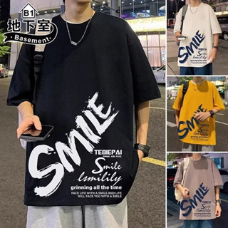 地下室B1-短袖上衣 韓版潮流SMILE英文印刷短T恤 情侶裝 男生衣服 男裝 大尺碼5XL【NL624111】
