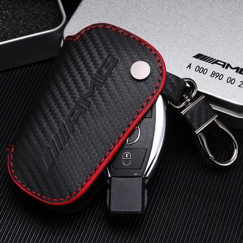 🔥賓士鑰匙皮套🔥 Benz AMG 碳纖維 磨砂麂皮 鑰匙包 鑰匙圈 鑰匙皮套 賓士鑰匙包 汽車鑰匙收納 賓士車專用