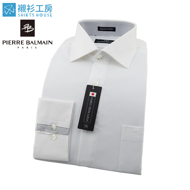 皮爾帕門pb白色素面、領座及克夫拼接設計、進口布料合身長袖襯衫68109-01-襯衫工房