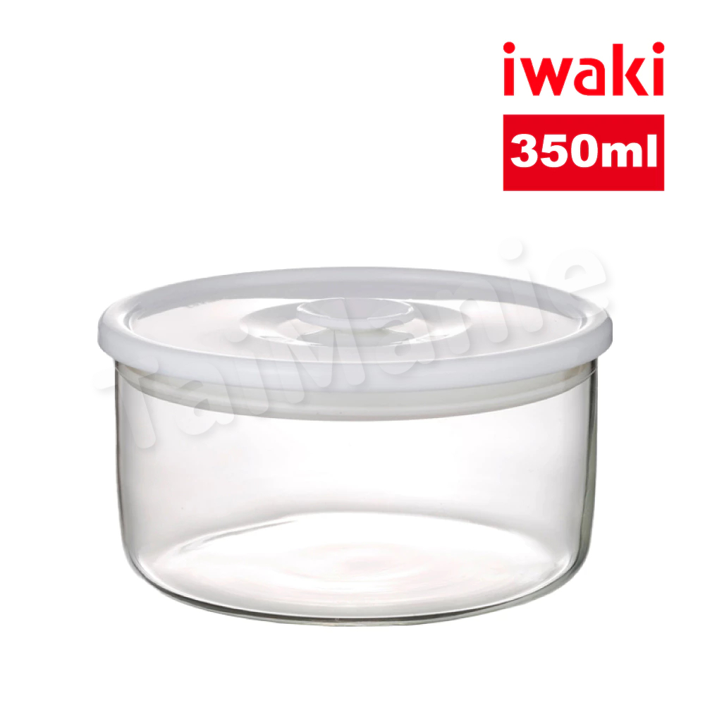 iwaki 日本品牌耐熱玻璃白蓋微波密封罐-圓形