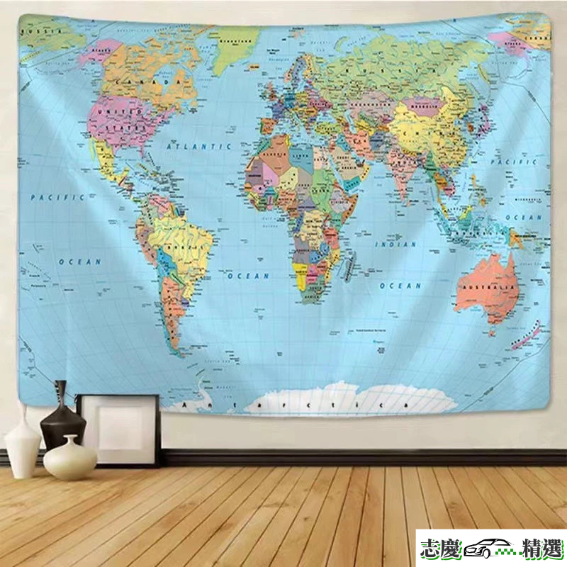 【新貨到】世界地圖掛毯掛畫 地圖織物壁掛墻壁裝飾布 水彩字母地圖裝飾畫 床頭背景布掛布 【精選NP】^