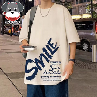 My EF★買衣服-短袖上衣 美式潮流SMILE英文印刷短T恤 情侶裝 男生衣服 男裝 大尺碼5XL【NL624111】