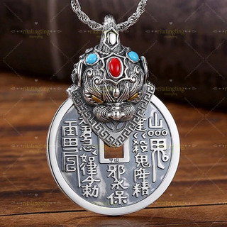 5月鎮瀾宮過爐 琺瑯貔貅山鬼花錢吊墜男士潮個性創意複古民族風項鏈掛件霸氣時尚
