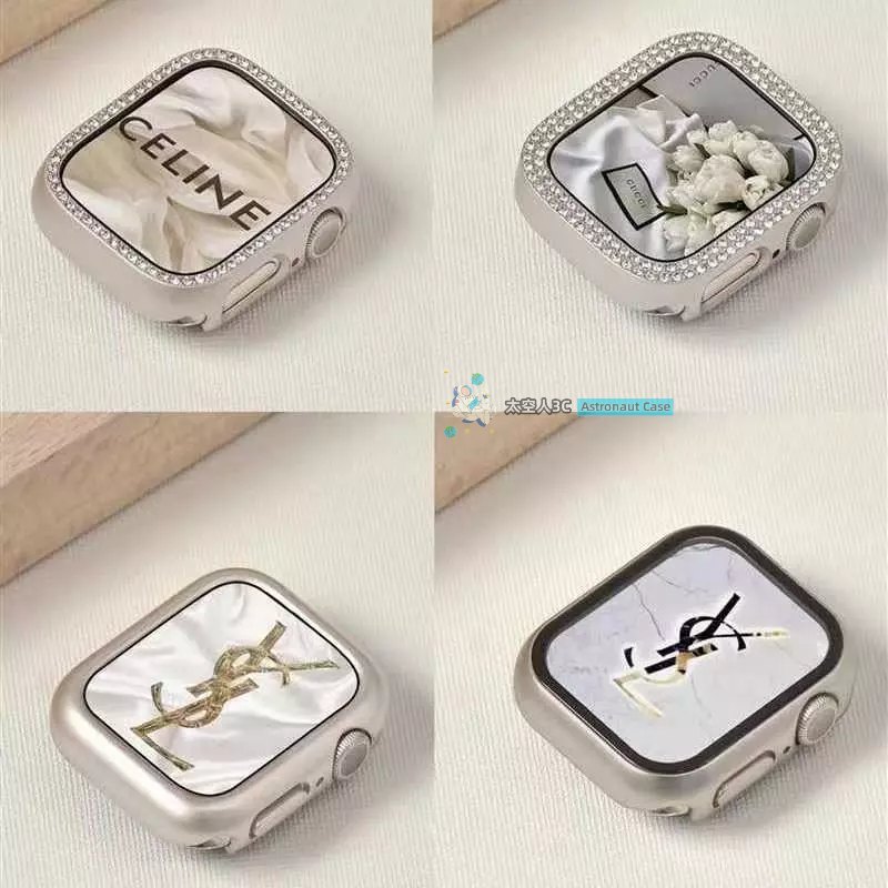 星光色手錶PC硬殼+滿版保護貼 適用於 Apple Watch 10代 9 8 7 6 5 9代 46mm 蘋果錶殼