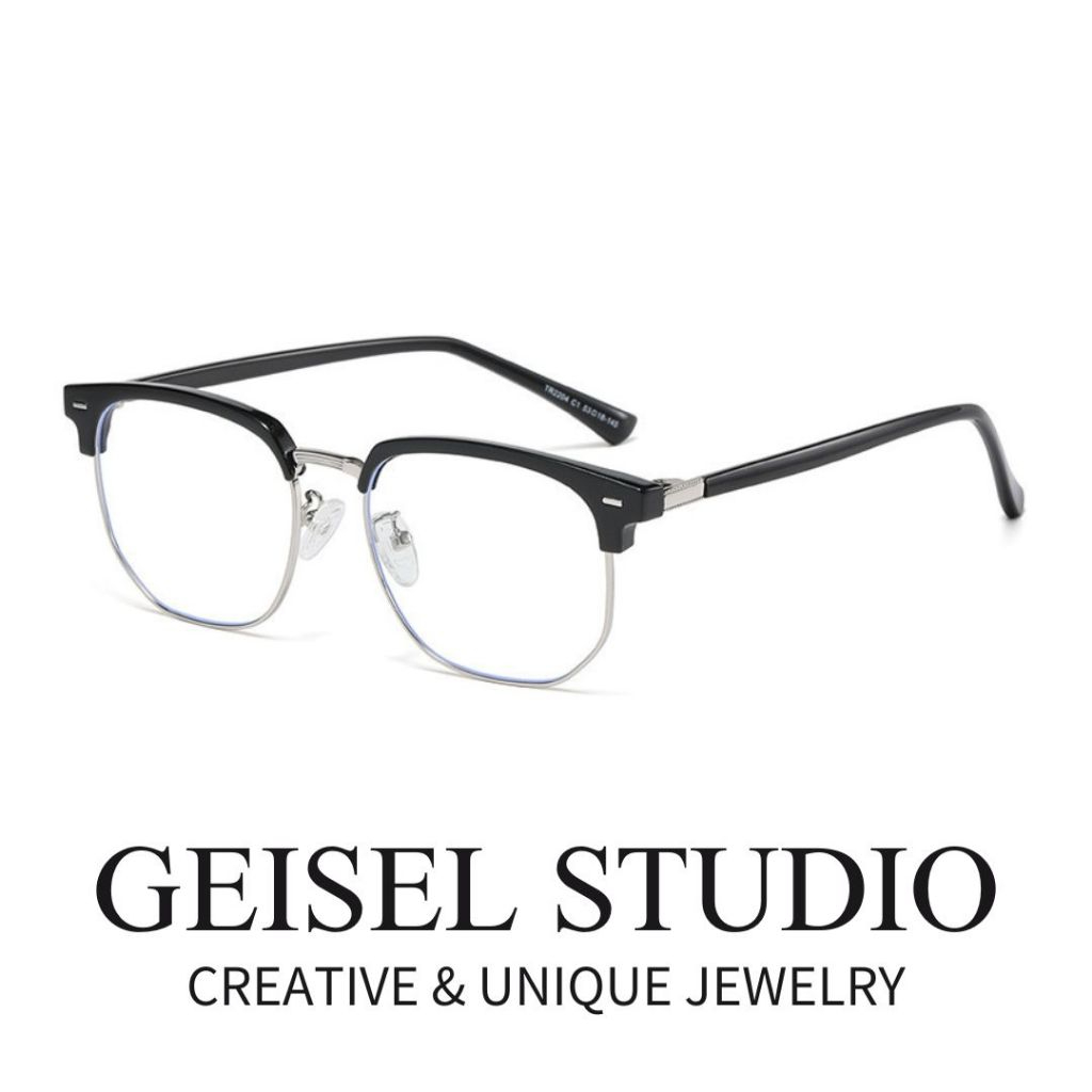 【GEISEL】韓系斯文半框眼鏡 高品質防藍光眼鏡 無度數鏡片 細框百搭款(G-001)