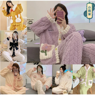 2024新款 女生睡衣 珊瑚絨睡衣 冬季女款加絨加厚甜美法蘭絨秋冬款家居服套裝 毛絨睡衣 絨毛睡衣 卡通睡衣