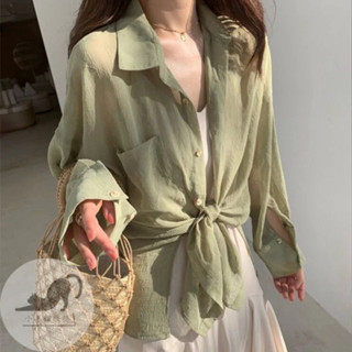 黑貓👗主流女裝S-2XL👗薄款襯衫防曬衣👗新款夏季韓版寬松很仙的防曬衣女設計感雪紡襯衫長袖薄款外套 正韓上衣