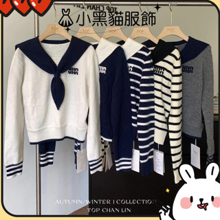 黑貓👗2024秋冬新款海軍領針織衫減齡上衣學院風甜美披肩假兩件上衣女