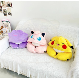 韓國正版授權神奇寶貝 精靈寶可夢Pokemon - 皮卡丘 胖丁 百變怪連帽頸枕 枕頭 靠枕 午睡枕 U型枕 旅行枕