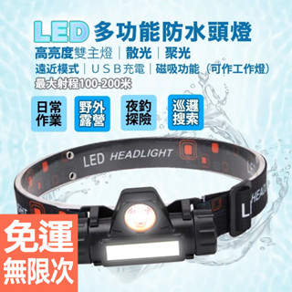 LED頭燈 USB充電 兩段模式 聚焦/散光 附磁鐵強光頭燈 戶外/露營/廣角/磁鐵工作燈 手電筒