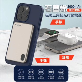 🔥臺灣現貨🔥Magsafe 磁吸行動電源 快充行動電源 磁吸行充 多功能行充 5000mAh 強化散熱 無線充電 行動充