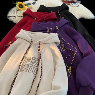 👑【若夢】👑加絨加厚純棉連帽衛衣男 美式復古oversize潮牌 潮流hiphop連帽男生衣服 帽t 大學t 長袖上衣男