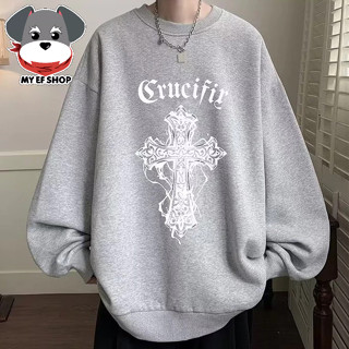 My EF★買衣服-大學T 美式嘻哈十字架加絨長T 長袖T恤 美式上衣 衣服男 大尺碼8XL【NL663013】