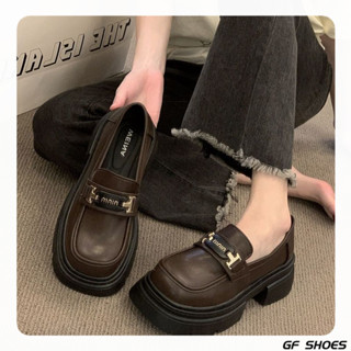 【GF SHOES】免運🔥 厚底皮鞋 百搭小皮鞋 英倫風小皮鞋子女2024新款春秋鬆糕厚底增高黑色一腳蹬懶人樂福鞋