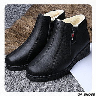 【GF SHOES】免運🔥 加絨皮面短靴 保暖短靴 媽媽棉鞋女22新款冬季加絨加厚軟底防滑底中老年鞋子女平底短靴女