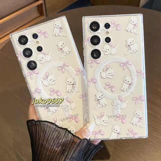可愛 蝴蝶結貓咪 白貓 tpu防摔磁吸殼 適用三星s25 24 23 22 21ultra note10 20手機殼