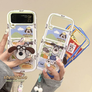 撞色相框 插畫掌門狗 狗狗 tpu軟殼 適用三星zflip6折疊手機殼 zflip5防摔手機殼 zflip4/3支架手鏈