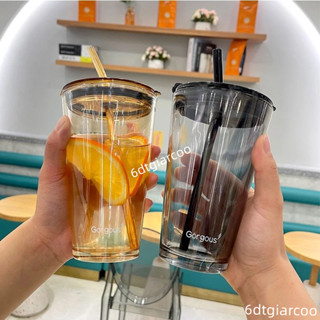 精選好物✨玻璃吸管杯 玻璃隨行杯 玻璃杯 ins吸管水杯 玻璃咖啡杯 玻璃水杯 吸管杯子 透明杯 透明玻璃杯 隨身杯