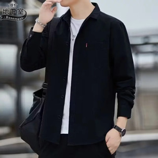 地下室B1-襯衫 日系簡約素色長袖襯衫 工作服 七分袖 男生衣服 男裝 秋天穿搭【NL674009】