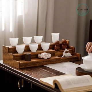 茶具 水杯架 茶杯架 展示架 置物架 桌上收納架 博古架 層架 胡桃木桌上桌面置物架收納實木伸縮杯架咖啡茶具香水置物架