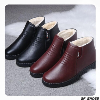 【GF SHOES】免運🔥 加絨皮面短靴 保暖短靴 加厚中老年棉鞋女冬季媽媽鞋加絨保暖短靴老人防滑軟底舒適奶奶鞋
