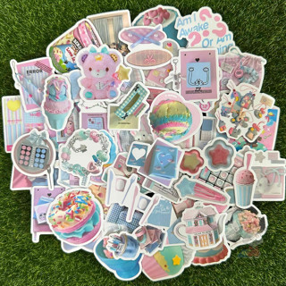 【現貨】🌸"50張入"INS風 粉藍色 小清新 風格貼紙 PVC 防水貼紙 行李箱貼紙 安全帽貼紙 手機貼紙