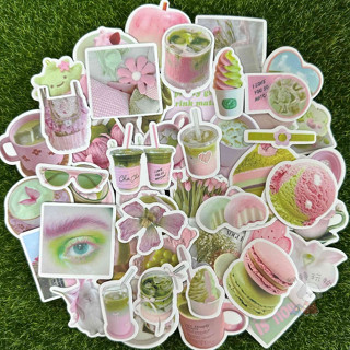 【現貨】🌸"50張入"INS風 粉綠色 小清新 風格貼紙 PVC 防水貼紙 行李箱貼紙 安全帽貼紙 手機貼紙
