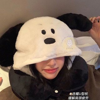 可愛小狗連帽U型枕 立體耳朵小狗 睡覺神器 U型枕 旅行頸枕 小狗款 連頸帽子 脖子抱枕 通頸枕 飛機旅行用