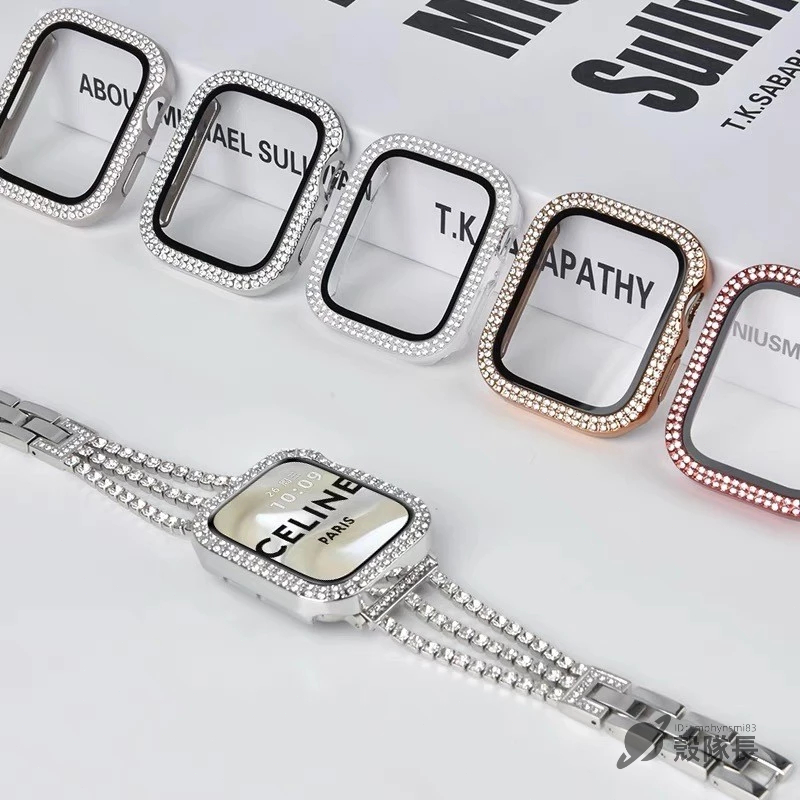 雙排鑲鑽 蘋果手錶保護殼 適用於 Apple Watch S10 9 8 7 6 5 SE 42mm 45mm 46mm