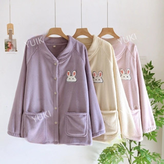 YUKI 秋冬季加厚刷毛保暖睡衣法蘭絨女居家服上衣加絨珊瑚絨毛茸茸簡約休閒